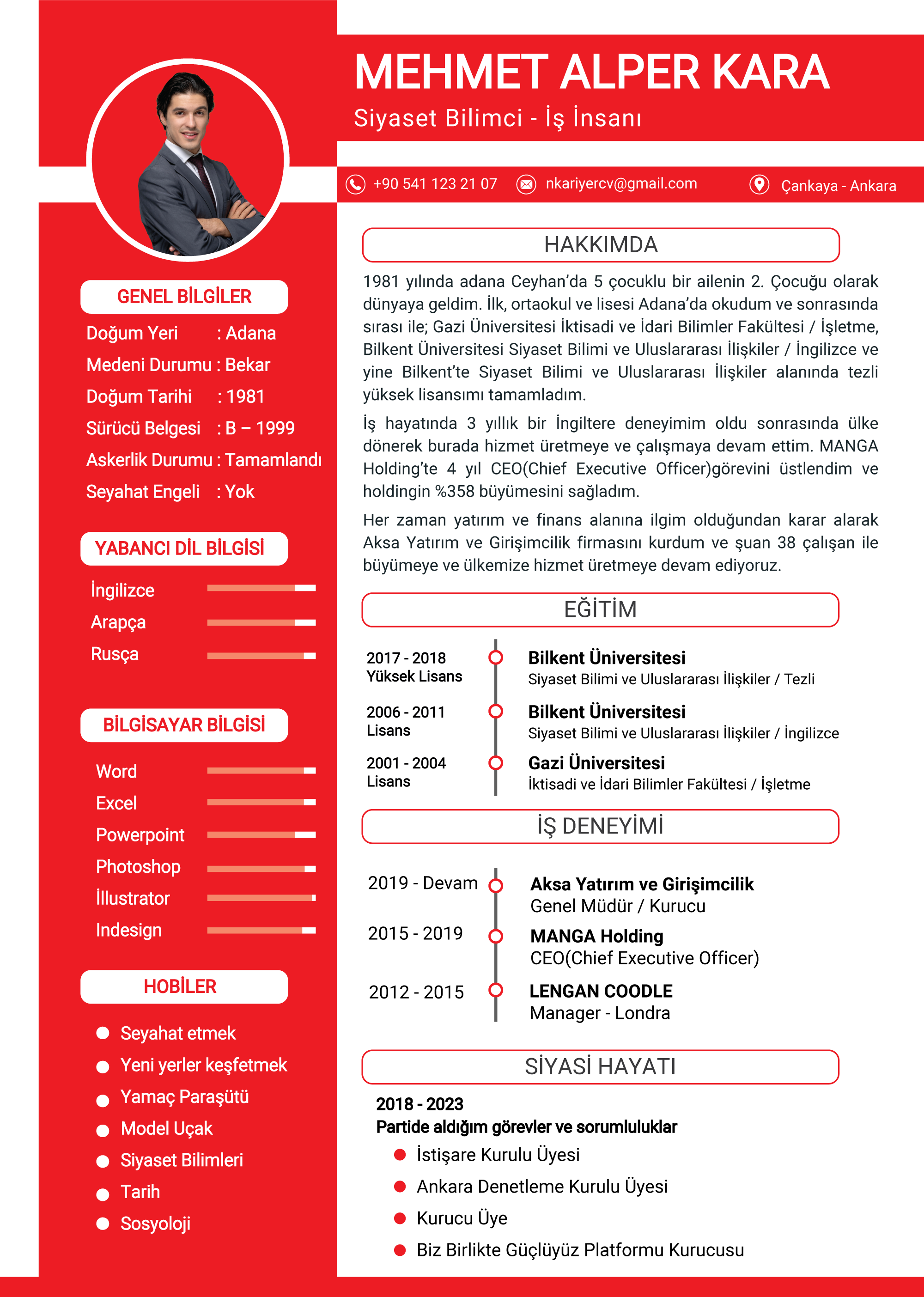 MHP Milletvekili aday adaylığı başvurusu için kurumsal kimlik ve kurumsal renklerine uygun CV Örneği